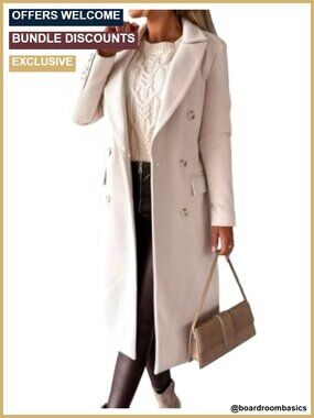 Womens Long Wool Coat Double Breasted Trench Coat Fall Winter